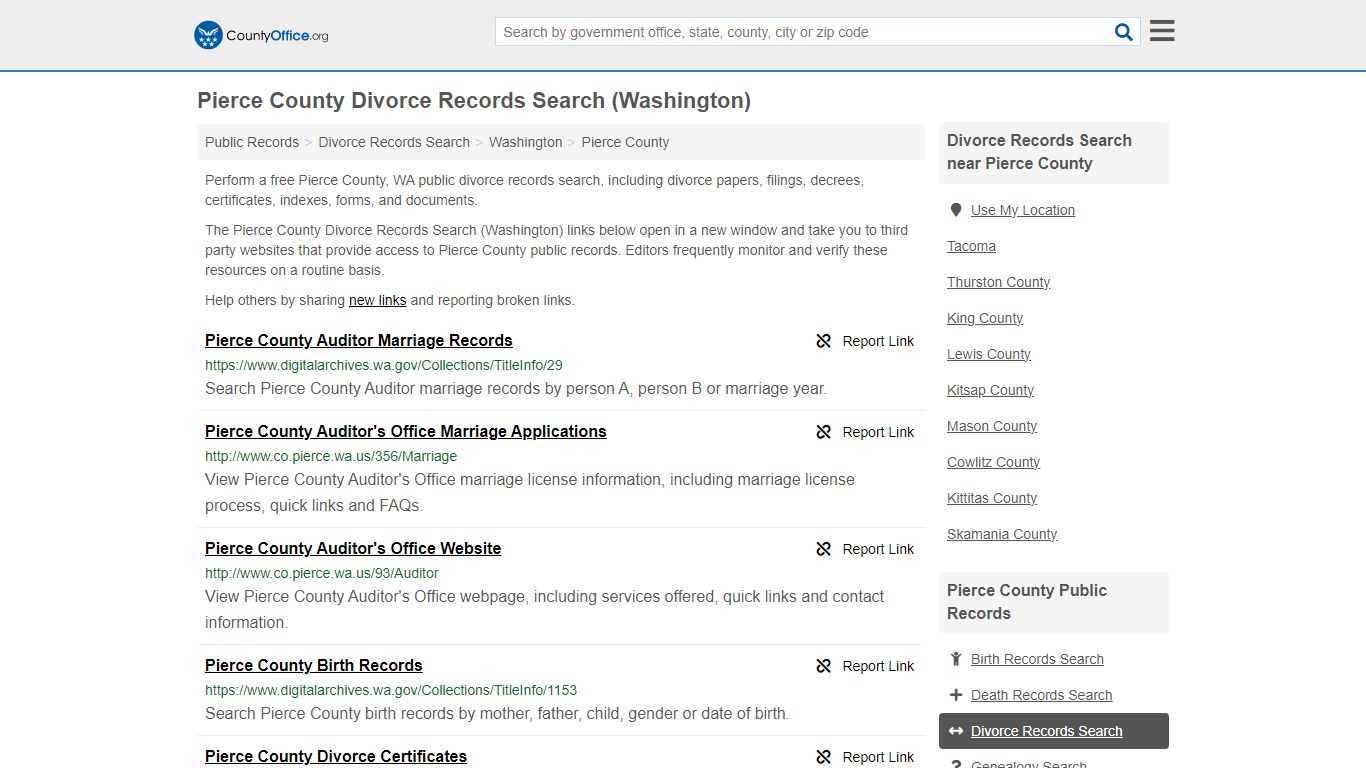 Pierce County Divorce Records Search (Washington) - County Office