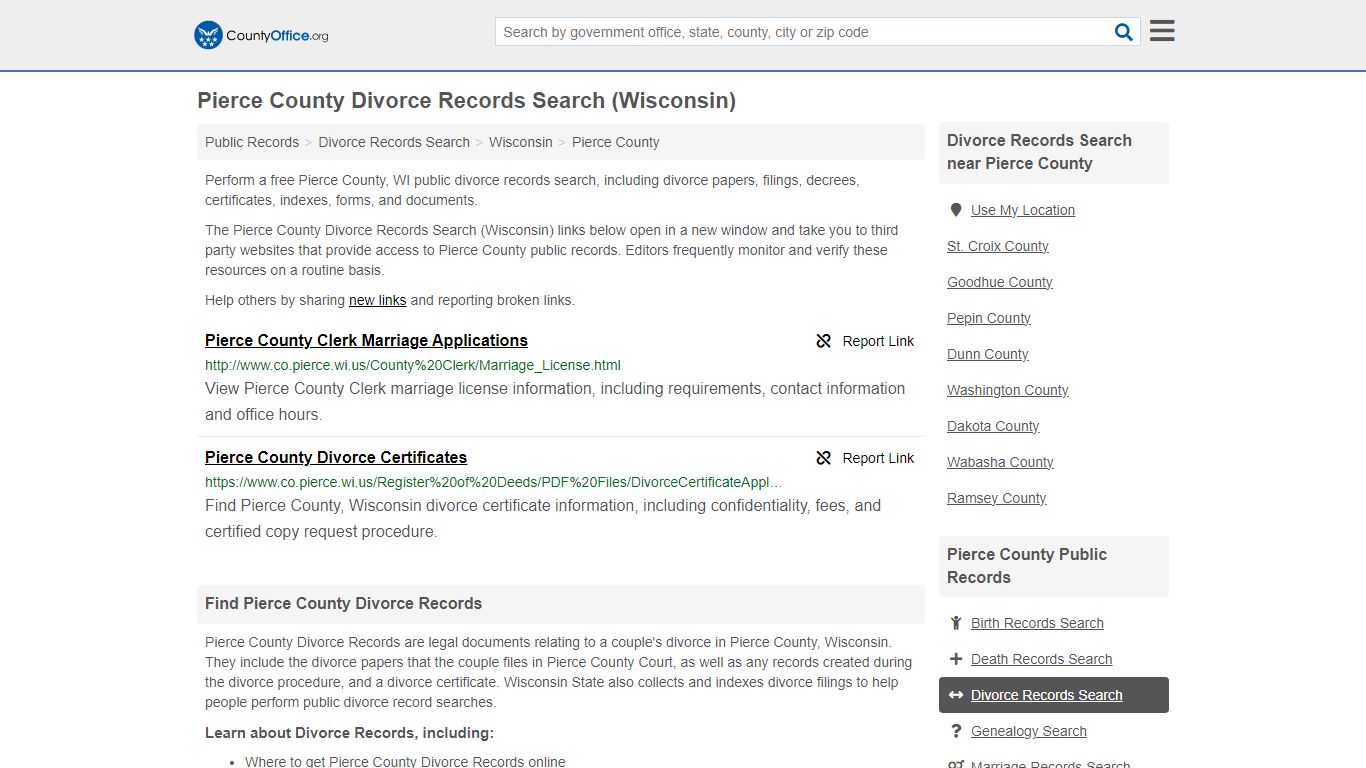 Pierce County Divorce Records Search (Wisconsin) - County Office